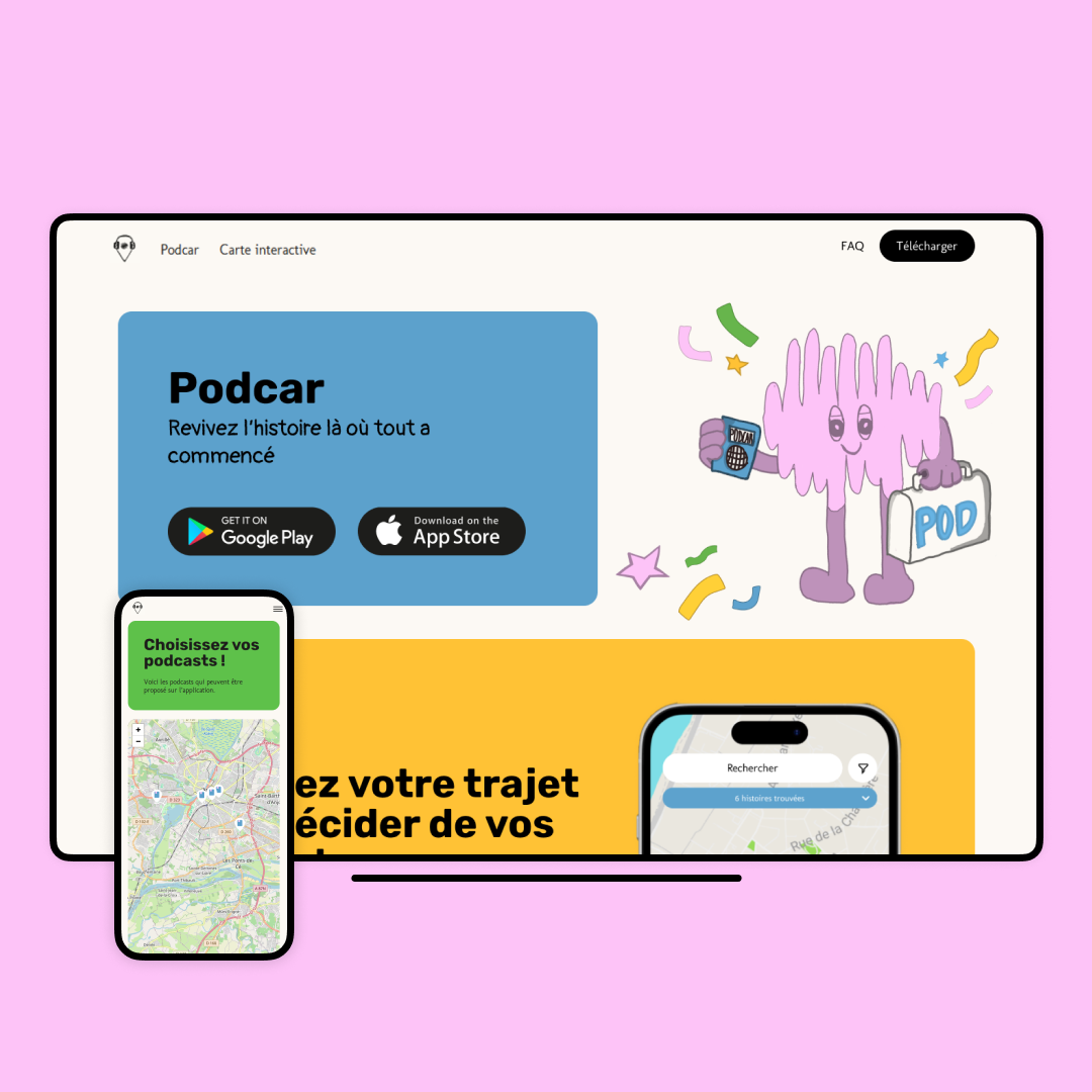 Mockup de présentation de l'identité visuelle de Podcar